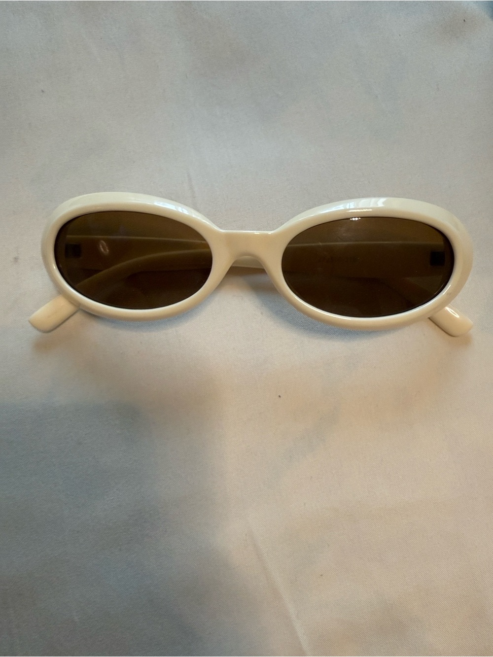 Urban Outfitters Cream Oval Sunglasses with Brown Lenses